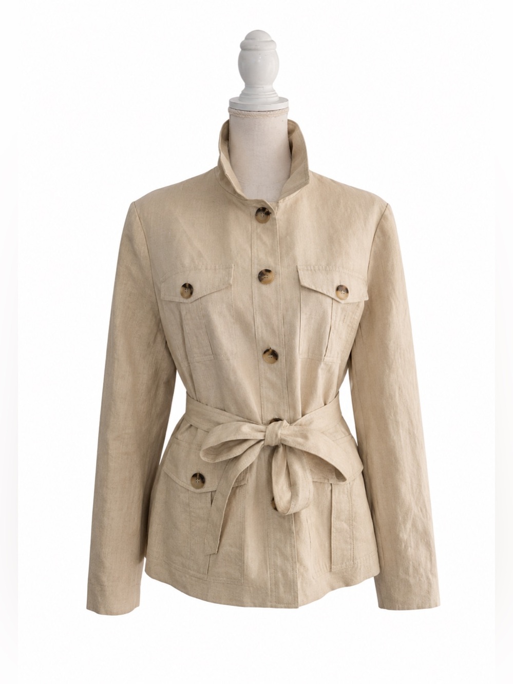 Ann Taylor Linen Blend Belted Safari Utility Jacket Khaki Size 14 - Picture 3 of 16